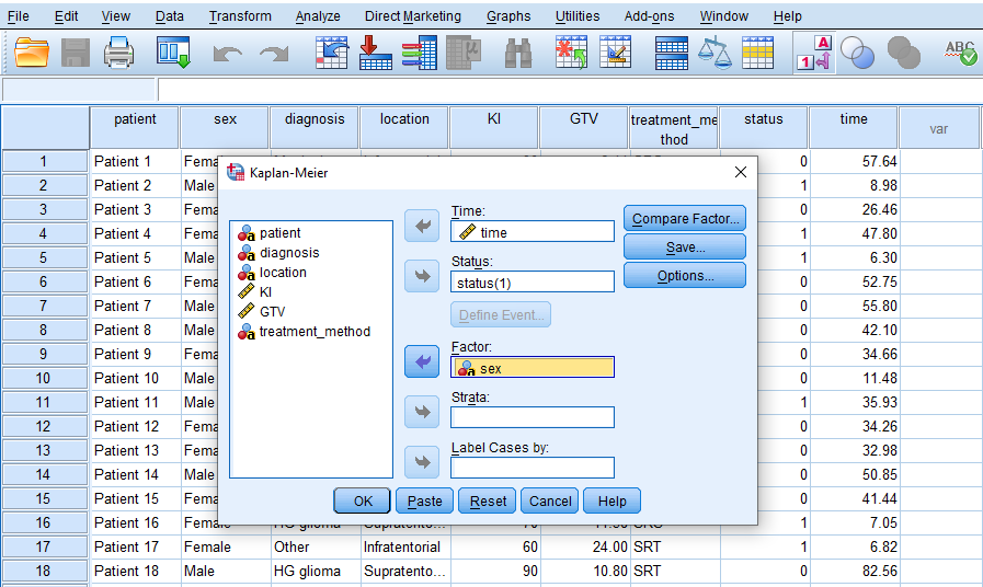 SPSS Kaplan-Meier with Sex Factor