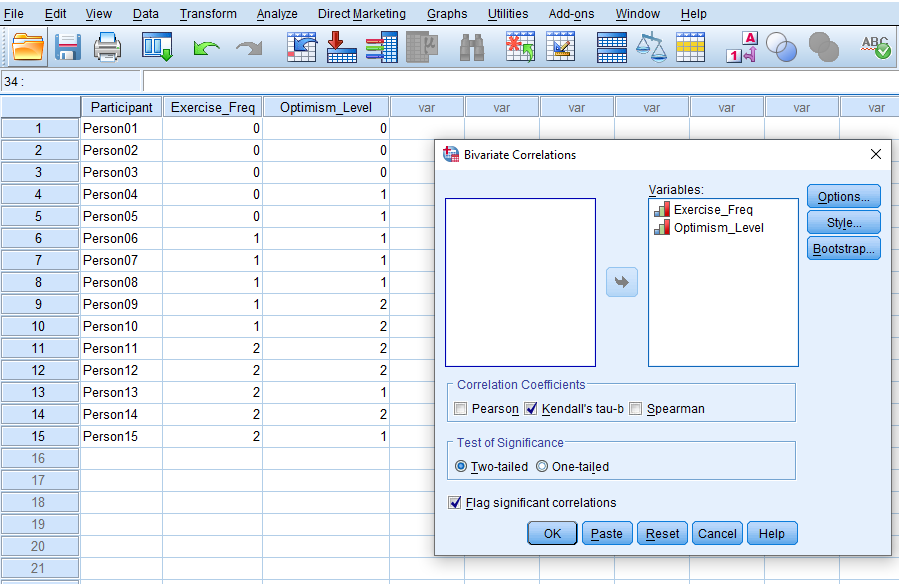 Kendall tau correlation in SPSS