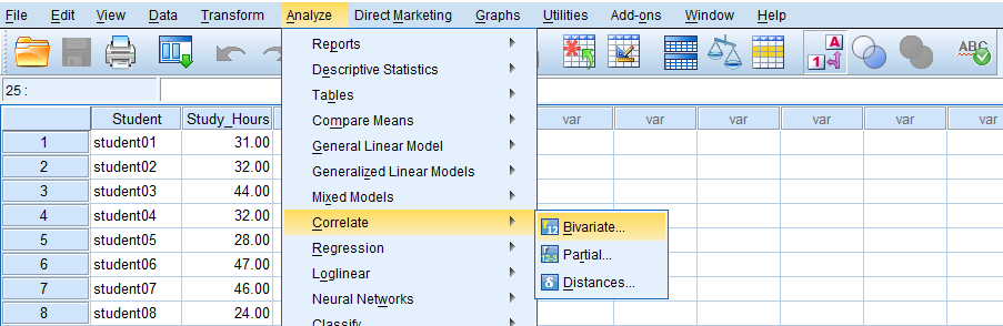 Pearson correlation in SPSS