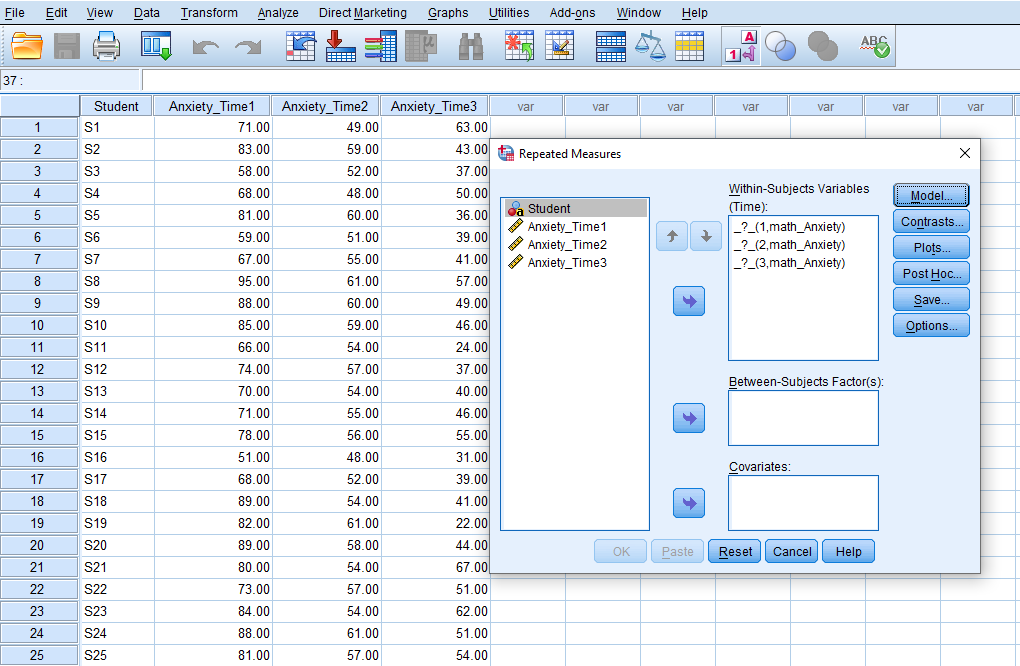 TDefining the dependent variable for the repeated measures ANOVA